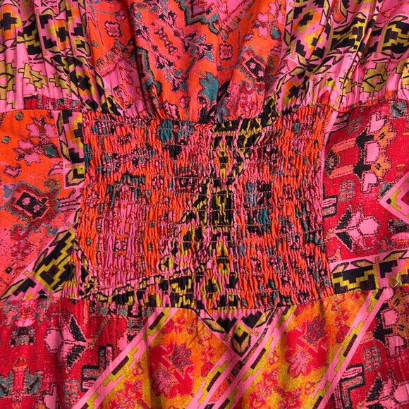 Free People Blakely Maxi Dress In Red Motif LG Side Zipper Front Slit Geometric - Picture 13 of 15